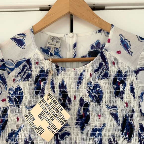 Baum Und Pferdgarten Dress Admore Smocked Blue Floral Midi Sundress Size 38 US 8 - Picture 6 of 8